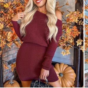 NWT Cupshe X Macy mulberry wine rib one-shoulder dress